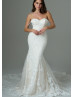 Ivory Embroidered Lace Tulle Wedding Dress With Detachable Crystal Straps